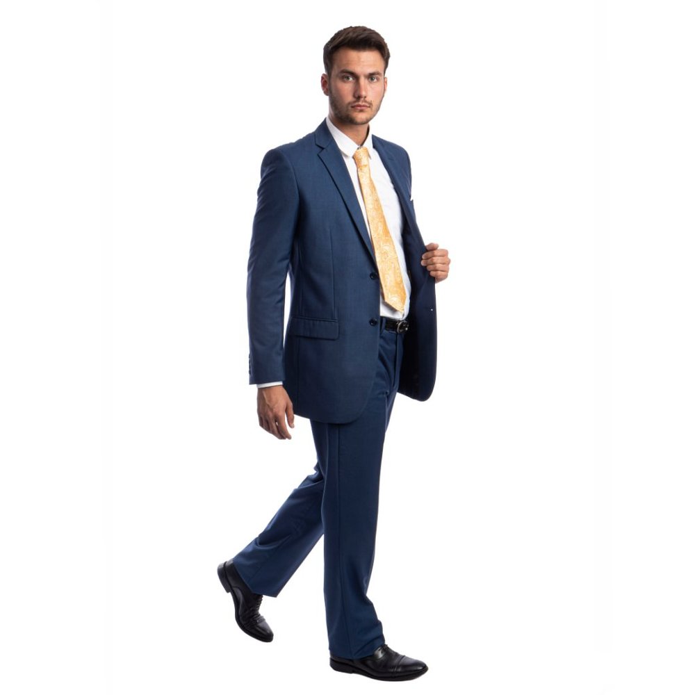 Mens 2pc Modern Fit Suit Notch Lapel, Indigo Blue - Picture 4 of 5